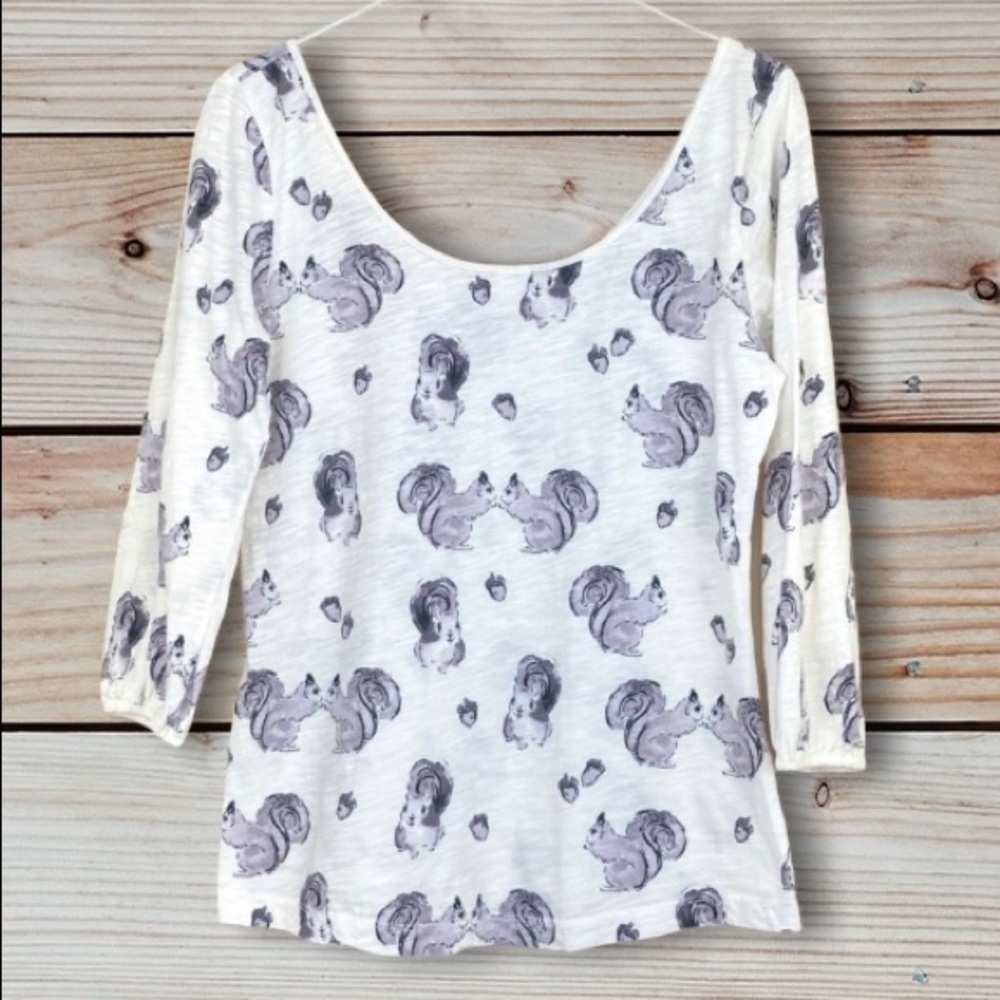 ANTHROPOLOGIE Postmark Forest Fête Squirrel Tee S